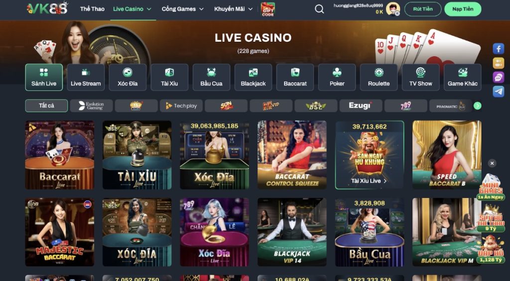 Ưu điểm vượt trội của sảnh cược Live Casino tại VK88