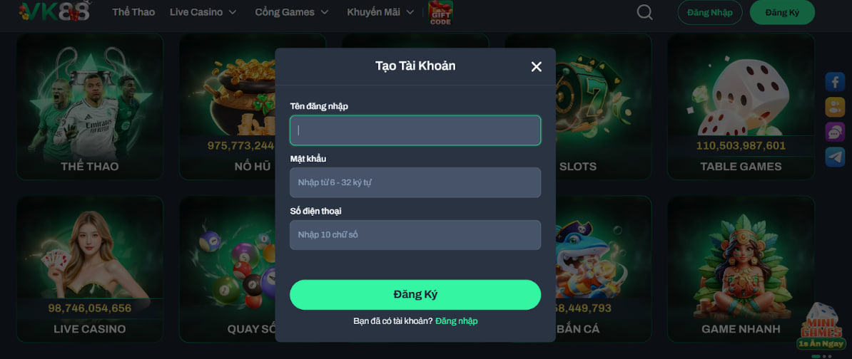 Các bước đăng ký tham gia nhà cái VK88