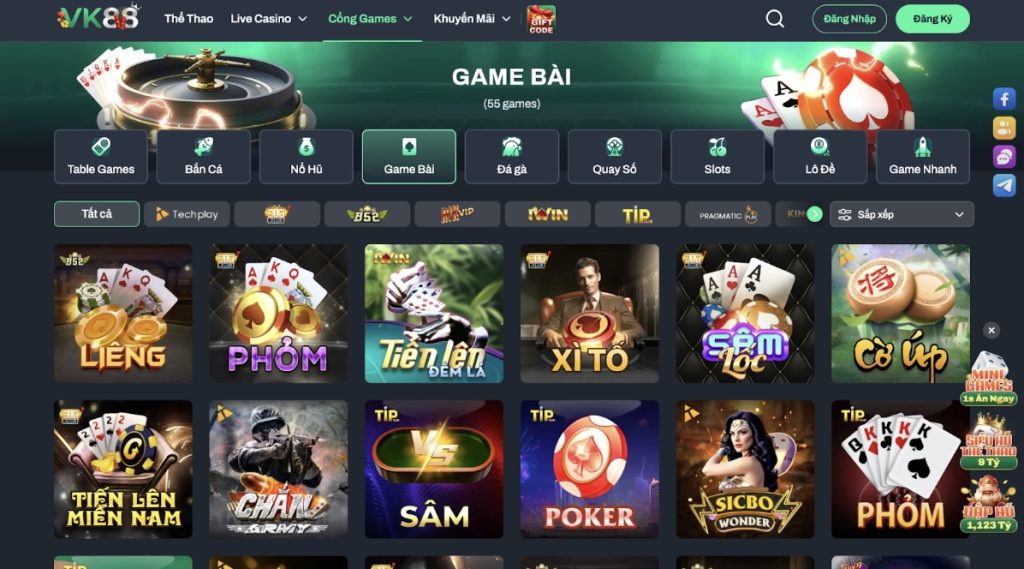 Tổng quan về sảnh game bài tại nhà cái VK88