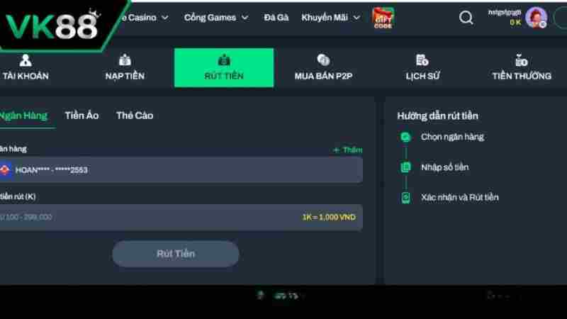 Điền thông tin rút tiền chuẩn trên App VK88